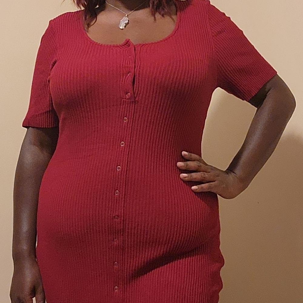 Red Button Front BodyCon Dress